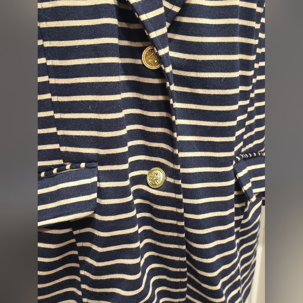 Joan Rivers Tan & Navy Blue Striped Ponte Knit Blazer Jacket - Picture 2 of 10
